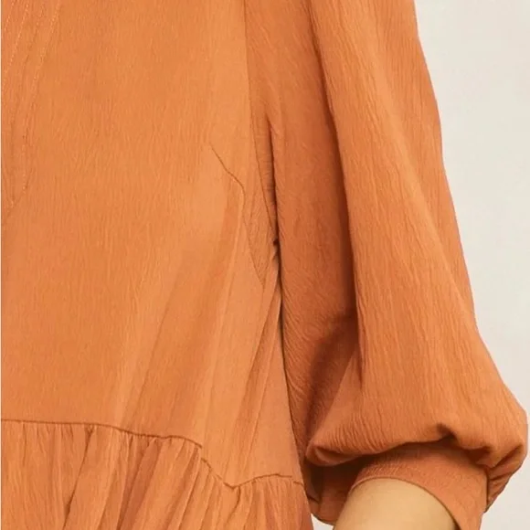 New Entro Women's Size Small 3/4 Sleeve V-Neck Rust Colored Boho Dress - Picture 4 of 8